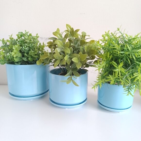 Decorative Modern Design Garden Planters | Blue Ceramic | Indoor Use | Drainage - Picture 2 of 7